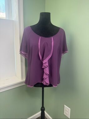 LOFT Purple Ruffle Front Blouse large